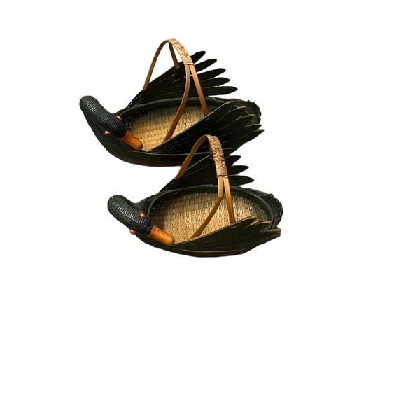 Set of 2 Vintage Large And Small Zhejiang Wicker Rattan Duck Mallard Goose - Picture 7 of 11